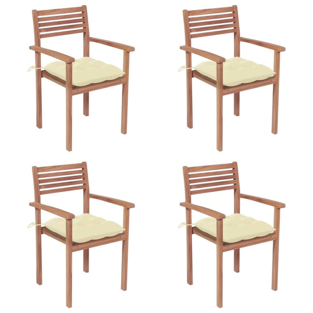 Petromila vidaXL Záhradné stoličky 4 ks krémové podložky teakový masív